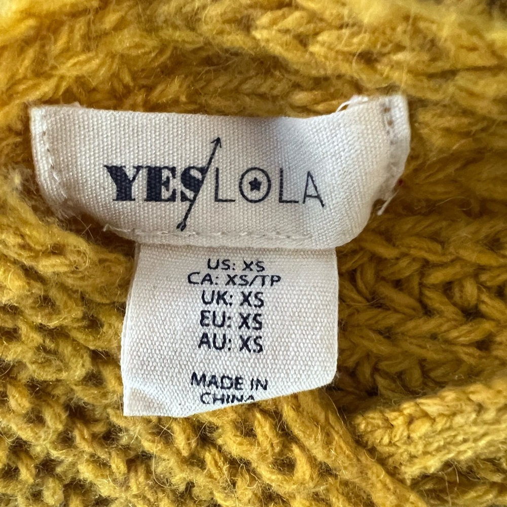 Yes Lola Mustard Yellow Back Knot Cropped Knit Sweater – Size XS (Runs Big) - Picture 4 of 5
